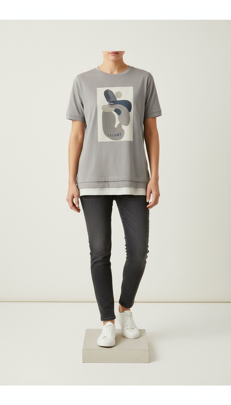 T-shirt coton superposé gris pierre